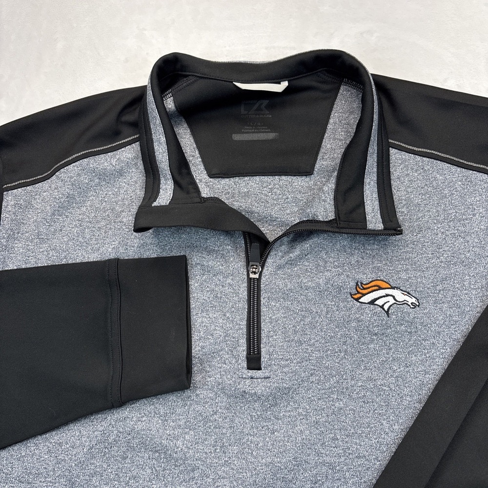 Cutter Buck Denver Broncos Quarter Zip Pullover Mens L Gray Black NFL